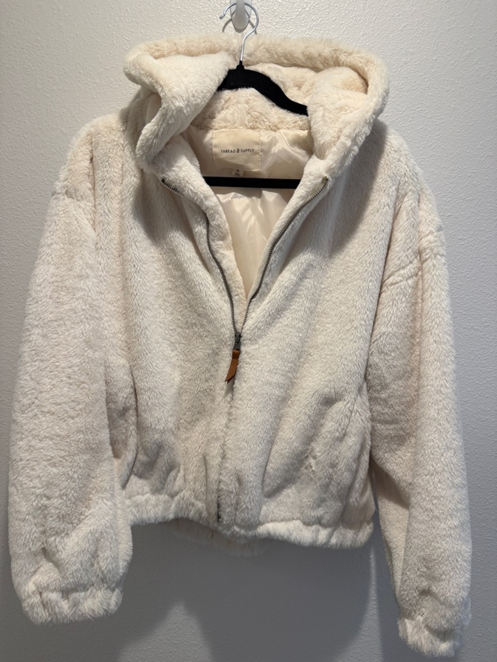 Thread & Supply Off-White Sherpa Hooded Zip Jacket